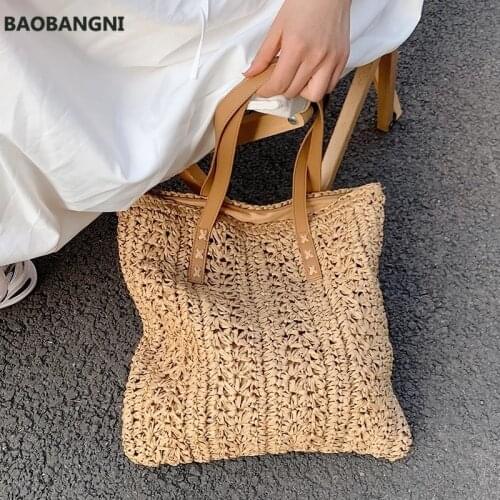 Womens Shoulder Bags High Capacity Large Summer Beach Straw Bags for Women Handbags and Purses Female Travel Totes