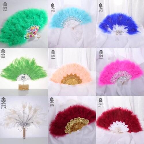 Wedding Feather Hand Fan Handmade Spanish Lace Feather Fans for Wedding Party Gift Dropshipping Chinese Luxurious Wedding Decor