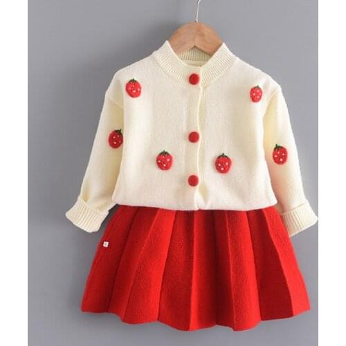 New Kids Knitted Sweater Girls Clothes Set Shirt+Skirt Suit Autumn Winter Cartoon Baby Clothing Set Outfit Children Clothes