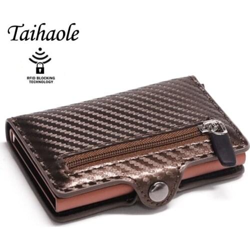 Taihaole Multifunction Card holder Wallets PU Leather RFID Credit Card Holders Aluminum Alloy Business ID Bank Card Protector