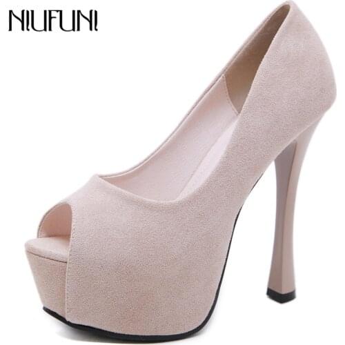 NIUFUNI 2020 Ladies Suede Peep Toe High Heels Women Pumps Platform Wedding Dress Shoes Woman Autumn Heels Zapatos Mujer