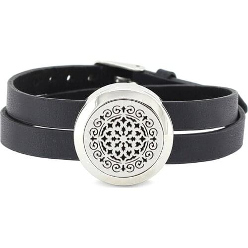 Hot Sale 25mm 316 stainless steel twisted-off essential oil diffuser bracelet aromatherapy locket PU leather bracelet