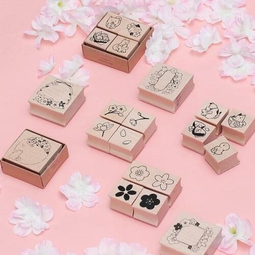 XINAHER cute cherry blossom animal stamp DIY wooden rubber stamps for scrapbooking stationery scrapbooking standard stamp