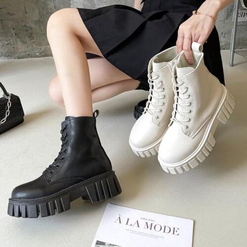 Women Boots 2021 Fashion Autumn British Style Women Shoes Wedges Chunky High Heels Comfort Warm Platform Boots Female Shoes