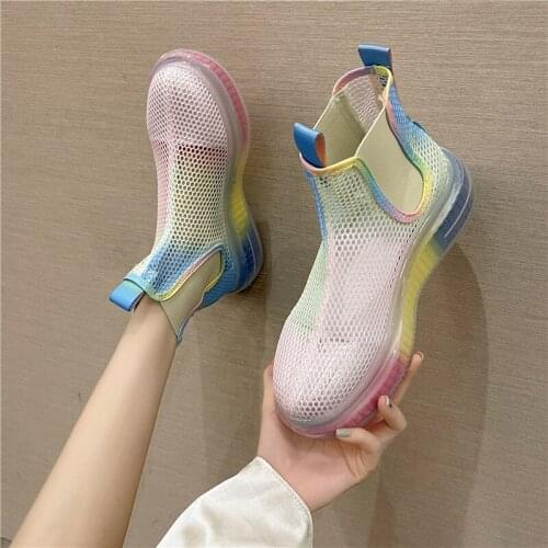 Martin boots women 2021 new rainbow color jelly platform womens shoes mesh hollow sandals smoke tube boots short boots