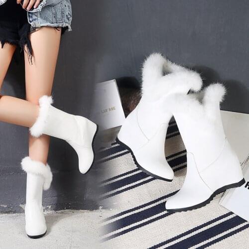 Woman Mid-Calf boots Fur Wedge Snow Boots 2021 Winter warm Female Shoes Ladies Booties zapatos de mujer Lady Short Boots 34 40