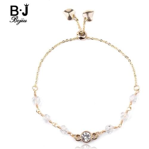 BOJIU Boho Heart Moon Round Evil Eye Charm Bracelets For Women Adjustable Natural Stone Copper Inlaid Zircon Bracelet Lady BC295