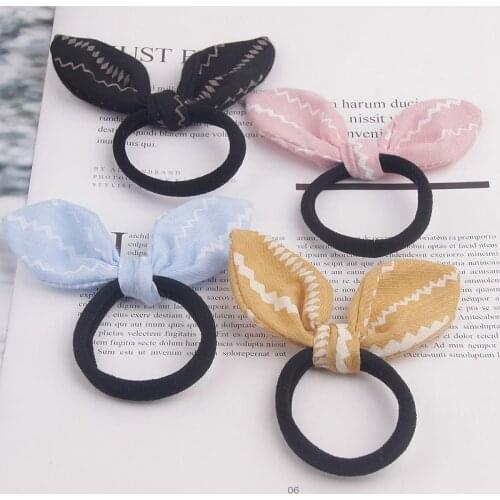 1PC Random Color Cute Girls Baby Rabbit Ears Handmade Hair Ropes Elastic Rubber Bands 4 Pattern Kids Hair Accessories Headwear