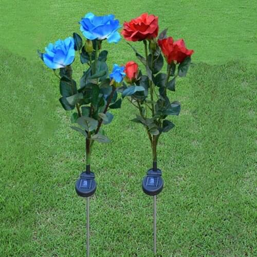 1 Pcs Rose Light Outdoor Waterproof Solar 3 Artificial Roses LED Lawn Light Lamp Garden Decoration Lamp