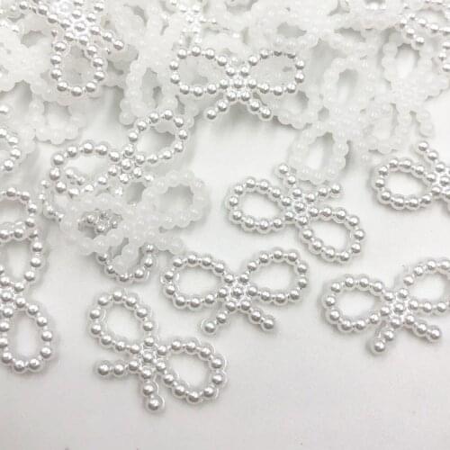 100pcs/lot 10mm*19mm Bow Beige/White Flat Back Simulated Pearls Beads For Phone Decoration DIY Jewelry Material
