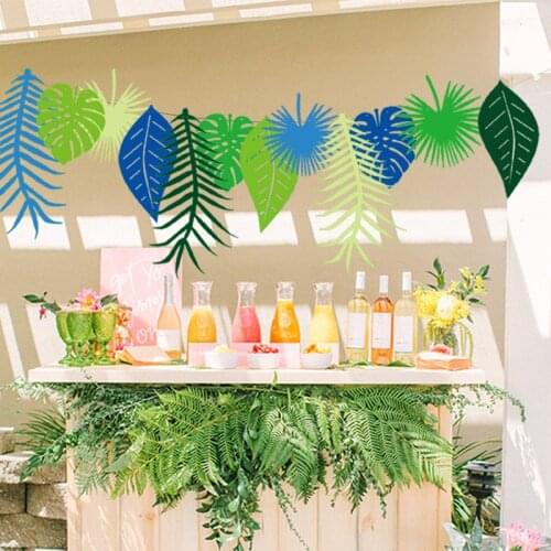 12 Flags 3M Tropical Leaves Birthday Hawaii Party Bunting Banners Themes Party Wedding Garland Flags Window Decoration Supplies