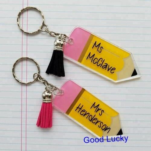 200pcs/lot Wholesale 2019 most popular personalize monogram acrylic pencil keychains name tassel keychains In Stock