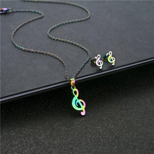 Colorful Mini Cute Musical Notes Treble Clef Pendant Necklaces Earrings Stainless Steel Jewelry Set for Women Christmas Gifts