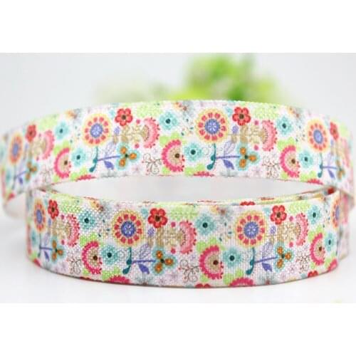 5/8" flower printed stretch DIY hair band sewing accesory ribbons 16mm Floral print elastic ribbon 20 yards
