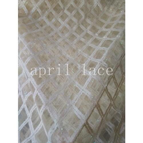 5yards HLL110 creamy white/ivory grid glitter hand print african mesh tulle for wedding/evening dress fast shipping by dhl