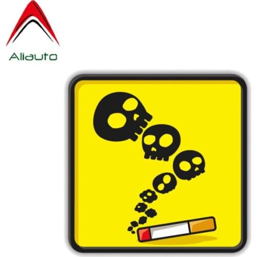 Aliauto Funny Car Sticker Warning Smoking Kills Skull Accessories PVC Decal for Mercedes Honda Toyota Volkswagen,11cm*11cm