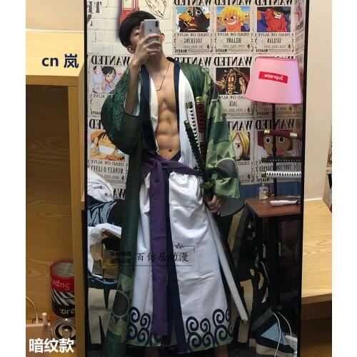 Anime One Piece Roronoa Zoro Cosplay Costume Green Coat Dark Grain Halloween Carnival Christmas Party Cosplay Costume prop