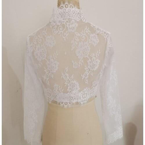 Long Sleeve Wedding Bolero Appliques Bridal Wraps for Wedding Party Prom High Neck Ivory Bride Jacket Bolero Shrug Custom