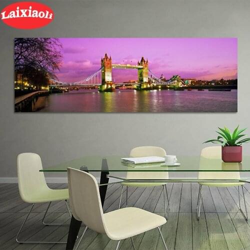 Large round square diamond embroidery Night view of Tower Bridge in London Diy full diamond painting mosaic pictures rhinestones
