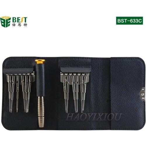 BST-633C Multifunctional Phone Repair Tools Precision Pocket Screwdriver Bit Set with leather case