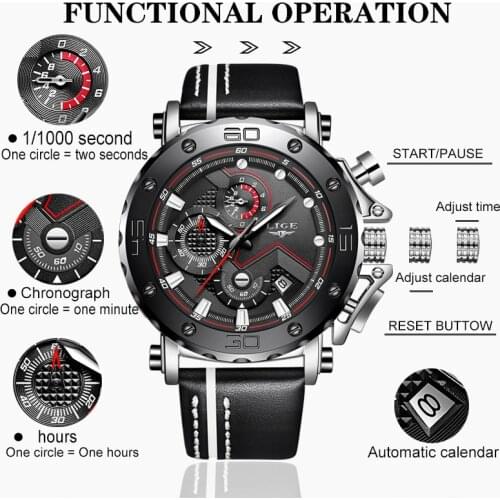 LIGE New Fashion Mens Watches Top Brand Luxury Big Dial Military Quartz Watch Leather Waterproof Sport Chronograph Watch Men2020