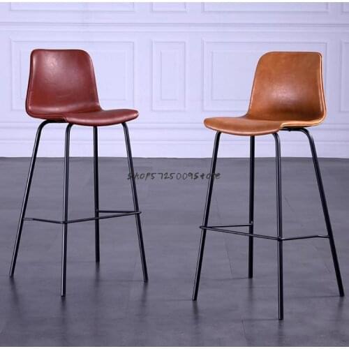 Black Bar Chair Retro Bar Chair Bar Stool Metal High Stool Industrial Style Genuine Leather Simple Leisure Chair