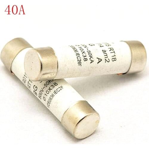 5pcs/LOT POWDER-FILLED CARTRIDGE CYLINDRICAL FUSE RO15 10*38 Ceramic fuse 40A 500V RT14 RT18 aM2 RT19 Ceramic insurance pipe
