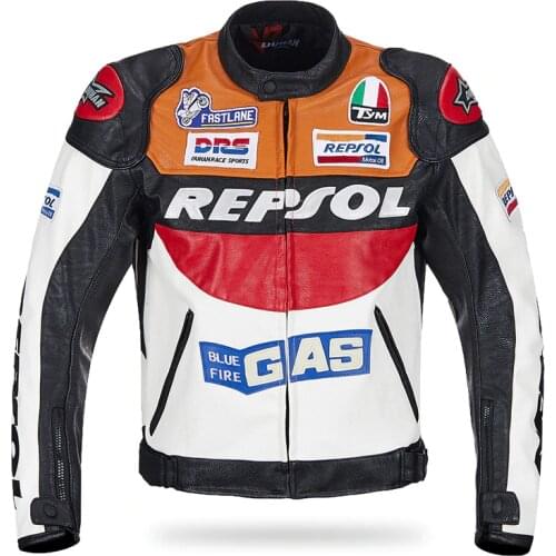 Duhan Repsol Motocross Jackets PU Leather Motorbike Racing Jacket Orange Blue Windproof with 5pcs protectors