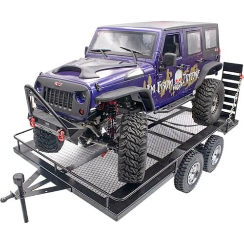 KYX Biaxial Trailer Metal Flatbed Tractor Truck for Traxxas TRX-4 AXIAL 90048 RR10 1/10 1/8 Crawler Car 460*290mm