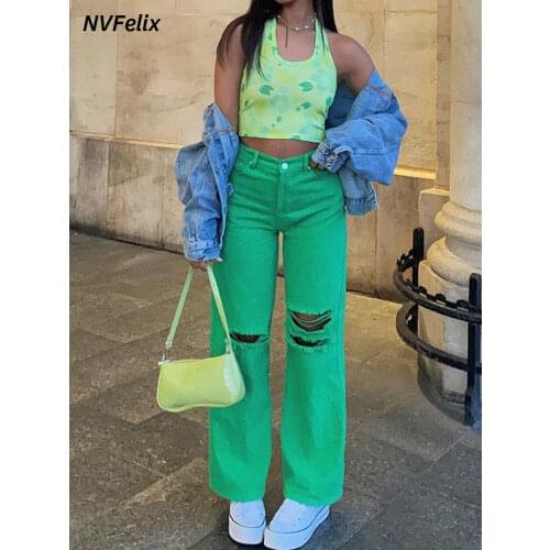 Jeans Women Ripped Straight Leg Denim Pants High Waist Fashion Straight Slim Jeans Loose Casual Autumn Streetwear Y2k Trousers
