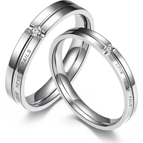 Hot Sale High Quality English Letters Love Never Fails Bride Engagement Couple Rings For Unix Stainless Steel Black Paired Ring