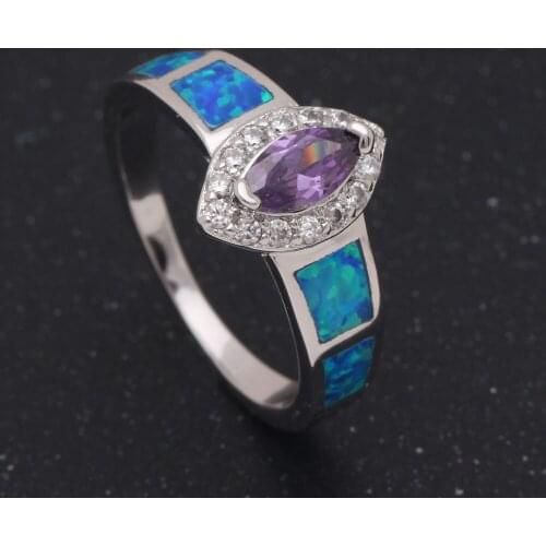 Hainon fire Opal Rings jewelry purple cz silver color Jewelry Wedding Party Zircon Multi-color blue Rings For Women Distribution