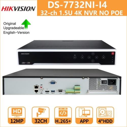 Hikvision NVR 12MP 32-CH 1.5U 4K NVR DS-7732NI-I4 H.265+ For IP Camera 4 HDDs Two-Way Audio Network Video Recorders Hik-Connect