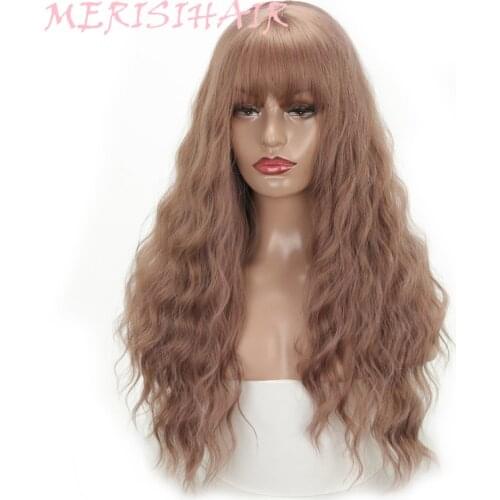 MERISI HAIR 20Inch Brown Black 9Colors Available Long Wavy Hairstyle Synthetic Wigs For Women Daily Hair High Temperature Fiber
