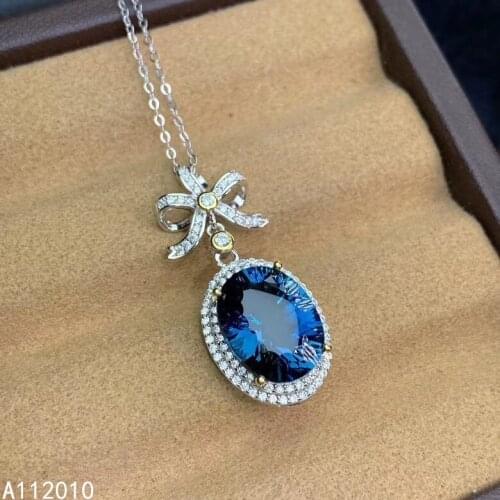 KJJEAXCMY Fine Jewelry 925 Sterling Silver inlaid Natural blue topaz Female exquisite gemstone Pendant Necklace Support test