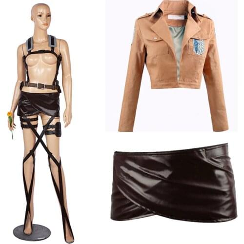 Attack On Titan Cosplay Costume Eren Jaeger Leather Skirt Mikasa Ackerman Suit Cloak Jacket Scout Regiment/Legion Recon Corps