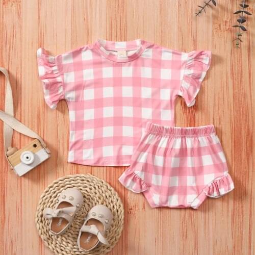 Ma&Baby 0-18M Plaid Baby Girls Clothes Set Newborn infant Girls Ruffle Tops Shorts Outfits Clothing Dresses Costumes DD15