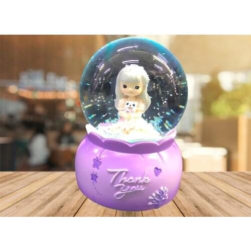 Cute Cat and Girl Theme Luminous Musical Glass Snow Globe