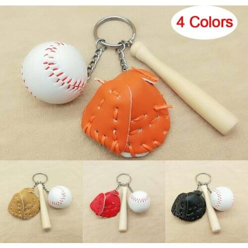 Mini Three-piece Baseball glove wooden bat keychain sports Car Key Chain Key Ring Gift For Man Women wholesale