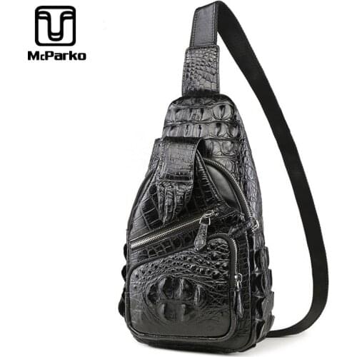 McParko Mens Luxury Crocodile Chest Bag Crossbody Bag Genuine Leather Alligator Paw Design Chest Bag Hip Hop Streetwear Chestbag