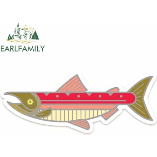 EARLFAMILY 13cm x 5.2cm For Sockeye Salmon Fish Fine Decal Graffiti Stickers 3D Funny Car Stickers Vinyl Car Wrap Pull Flower