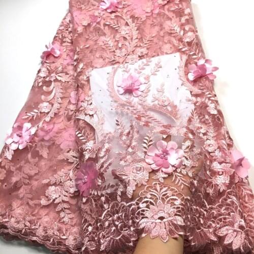 Nigerian Lace Fabric 2021 High Quality Lace Embroidery Beaded French Tulle 3d African Lace Fabric 5 Yards for Wedding Dress M284