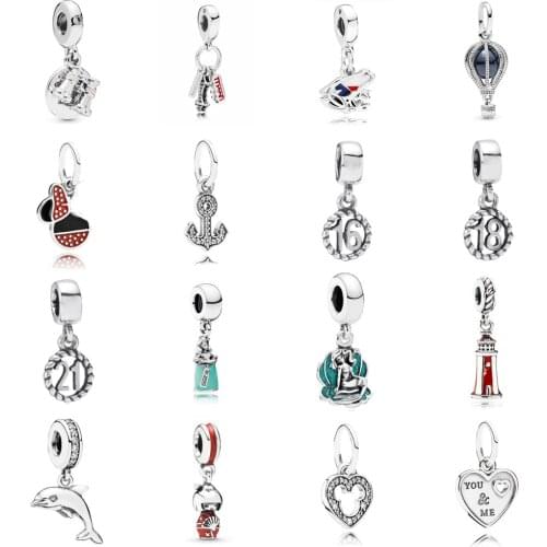 NEW 2021 100% 925 Sterling Silver Key Dolphin Love Charm Pendant Fit DIY Original Bracelet Fshion Jewelry Gift