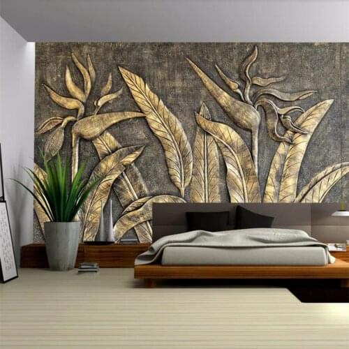 Beibehang Custom wallpaper 3D murals golden bird of paradise sculpture wall background living room wall papers home decor mural