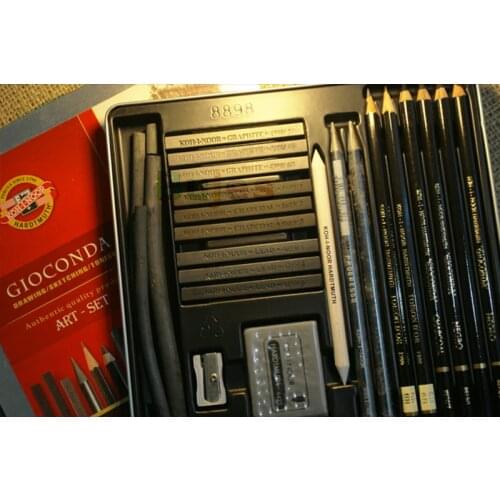 Original KOH-I-NOOR 8898 Drawing Set in Metal Case,24pcs,different artistic tools and aids for various painting or drawing