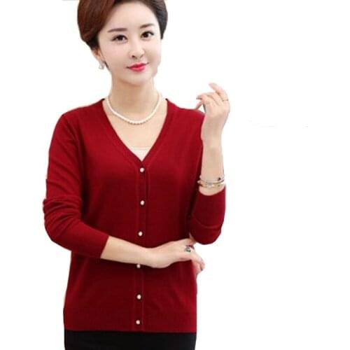 Autumn Winter New Middle-aged Elderly Womens Sweater Mother dress Large Size Wool Dottoming Sweater Knitted Cardigan Jacket A43