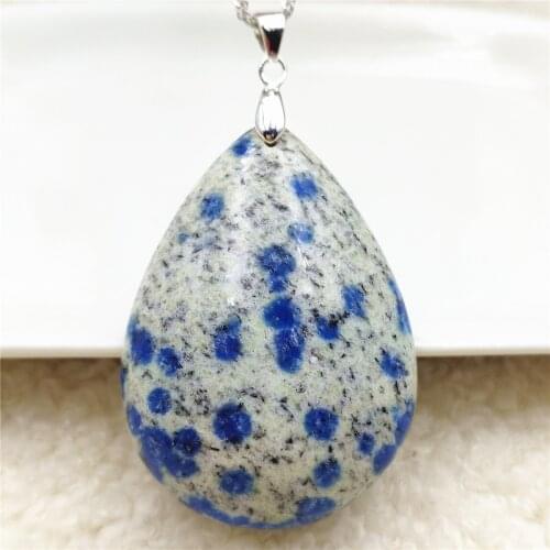 Genuine Natural Blue K2 Jade Volcanic Pendant Necklace Women Men Rare 47x34x11mm Water Drop Stone Love Gift Necklace AAAAAA