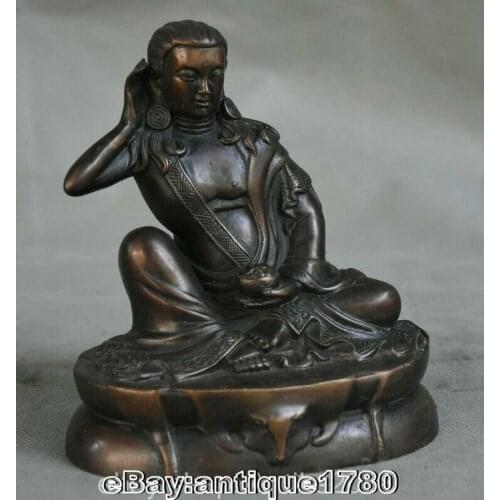 Rare Old Tibet Buddhism Temple Bronze Milarepa Buddha Lotus Statue Sculpture