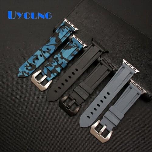 Silicone Camouflage watch strap waterproof for Apple watch 38mm 42mm Strap iwatch series 1/2/3/4/5 Pure color rubber watch band
