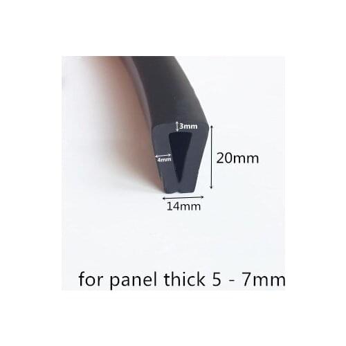 Rubber Sealing U Strip 20x14x20mm for 5 - 7mm thick Glass Metal Car Wood Panel Board Edge Encloser Shield 1m Black